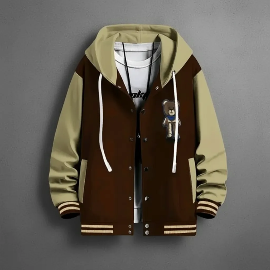 Men’s Printed Fleece Hoodie Bomber Jacket