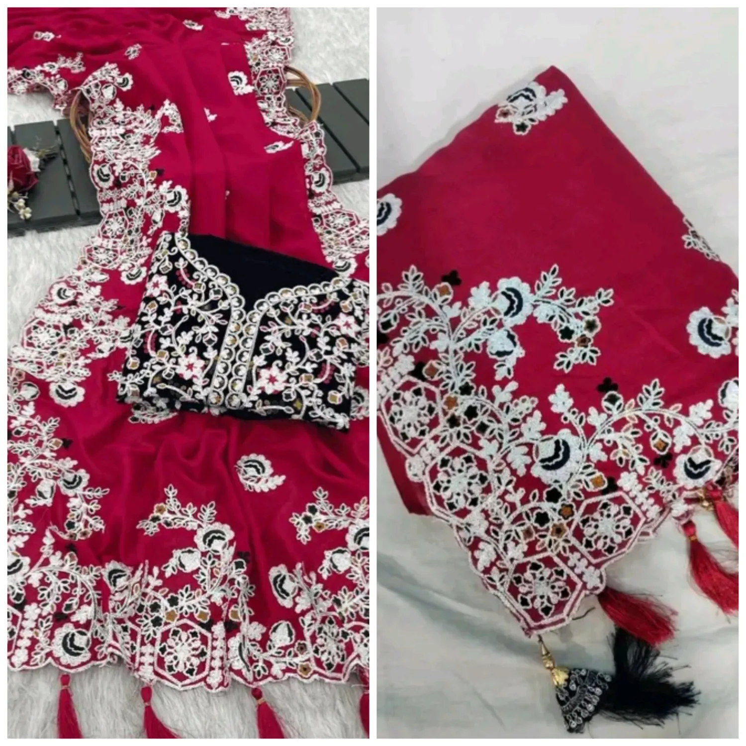 Elegant Party Wear Vichitra Silk Saree with Embroidered Velvet Blouse