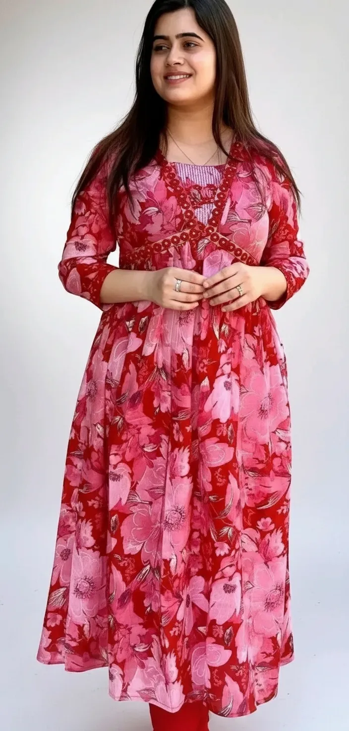 Elegant Rayon Anarkali Embroidered Kurti