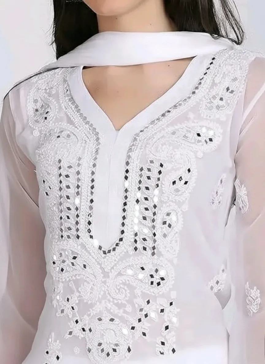 GB Mirror Georgette Chikankari Long Sleeve Kurti for Women