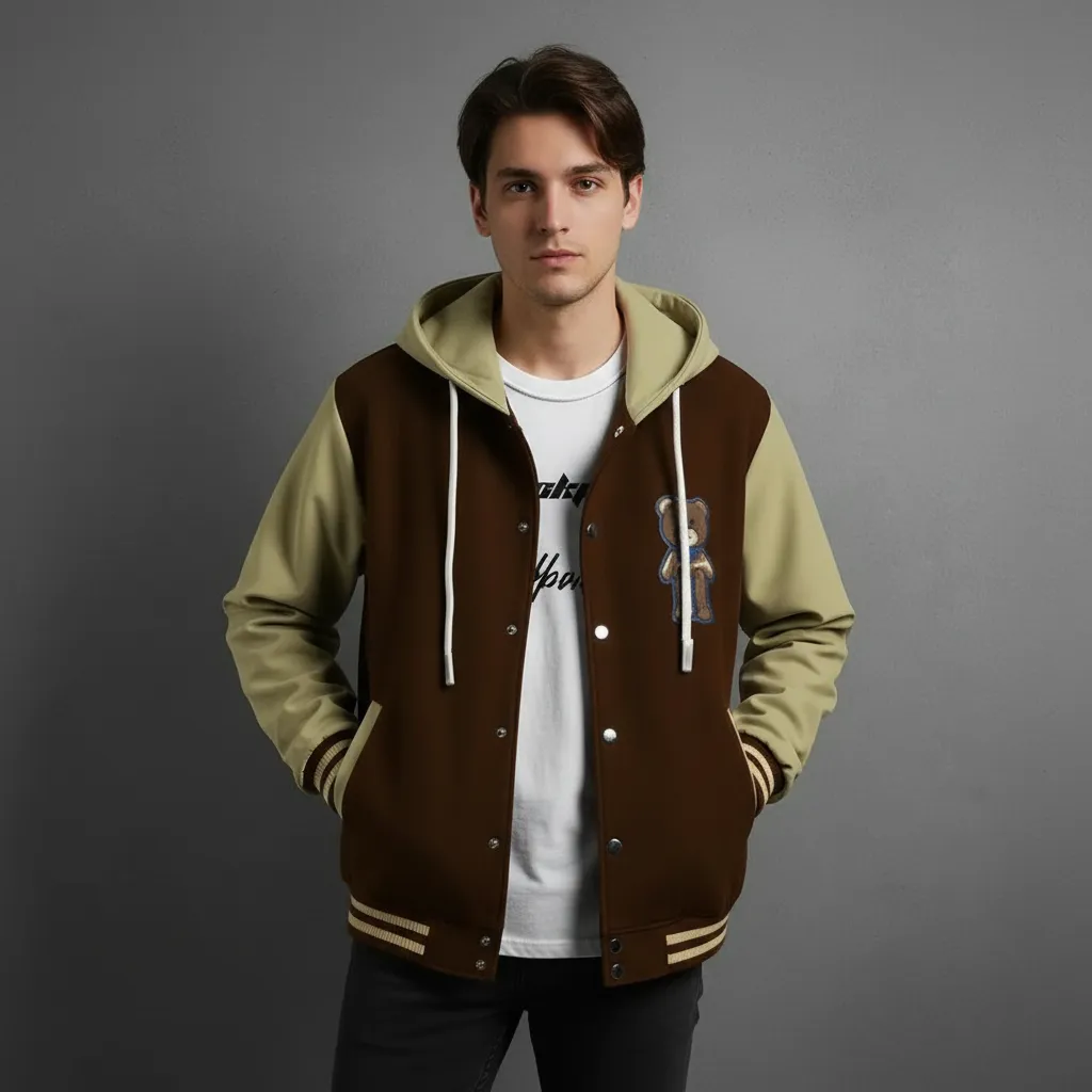 Men’s Printed Fleece Hoodie Bomber Jacket