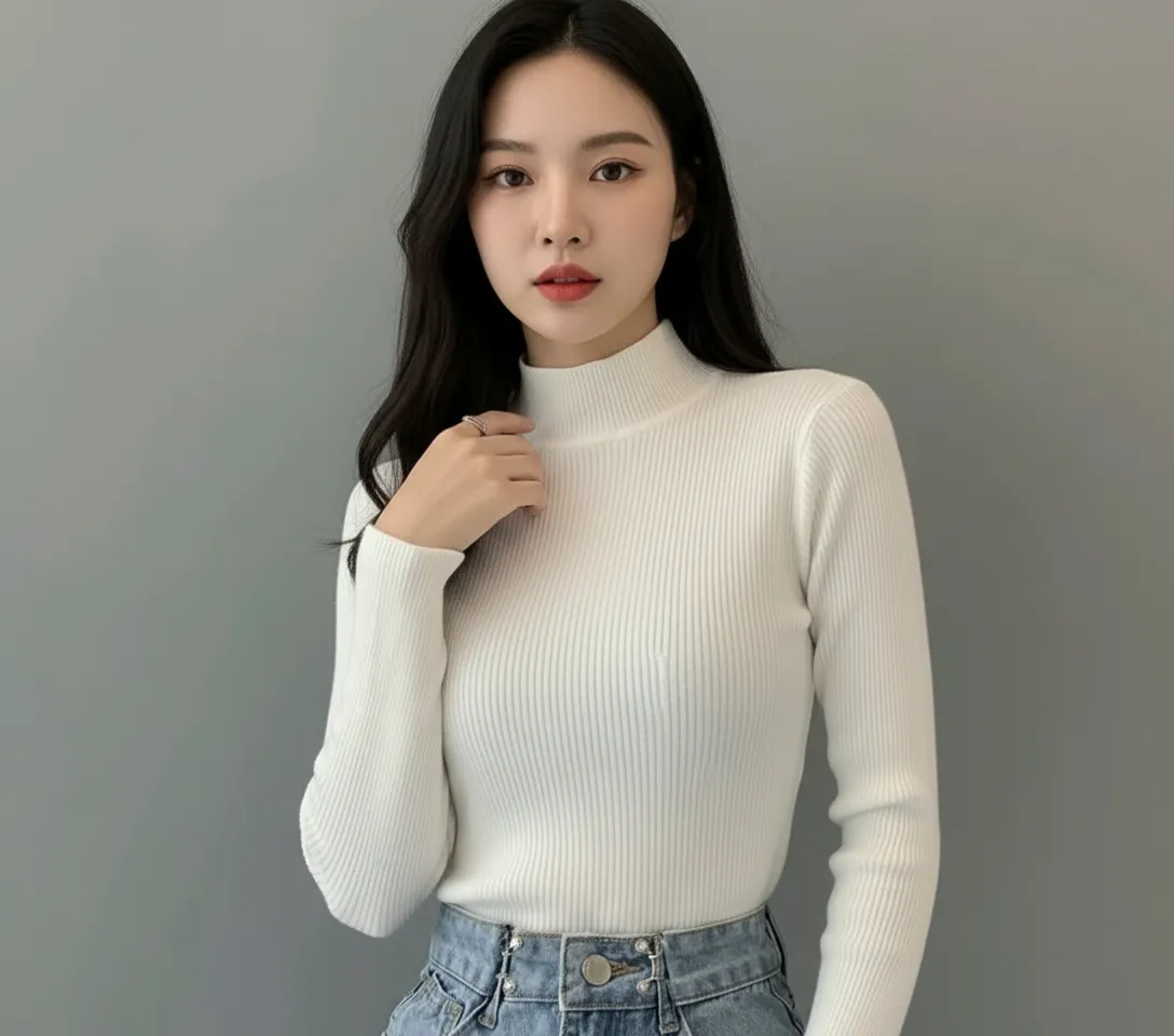 Elegant Full Sleeve Brown High Neck Top for Women