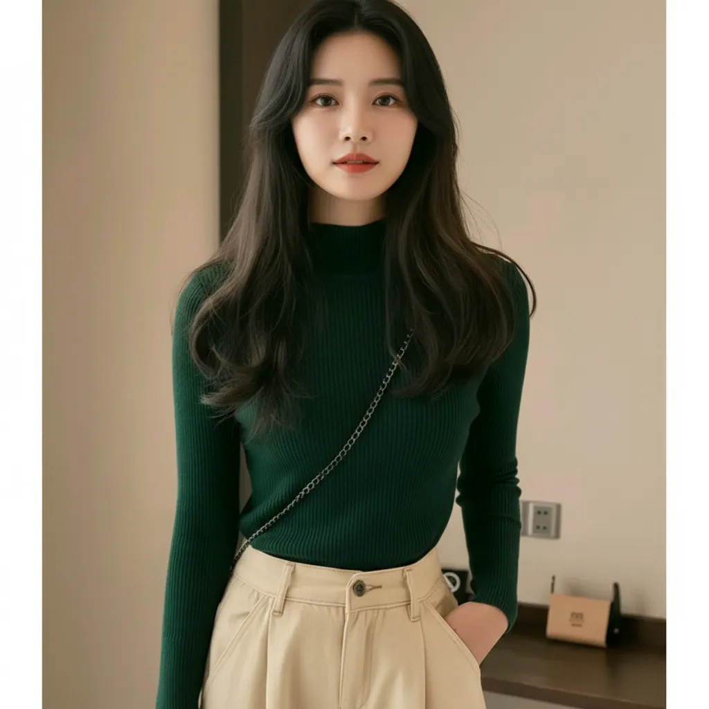 Elegant Full Sleeve Brown High Neck Top for Women